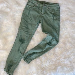 Army green distressed jeans